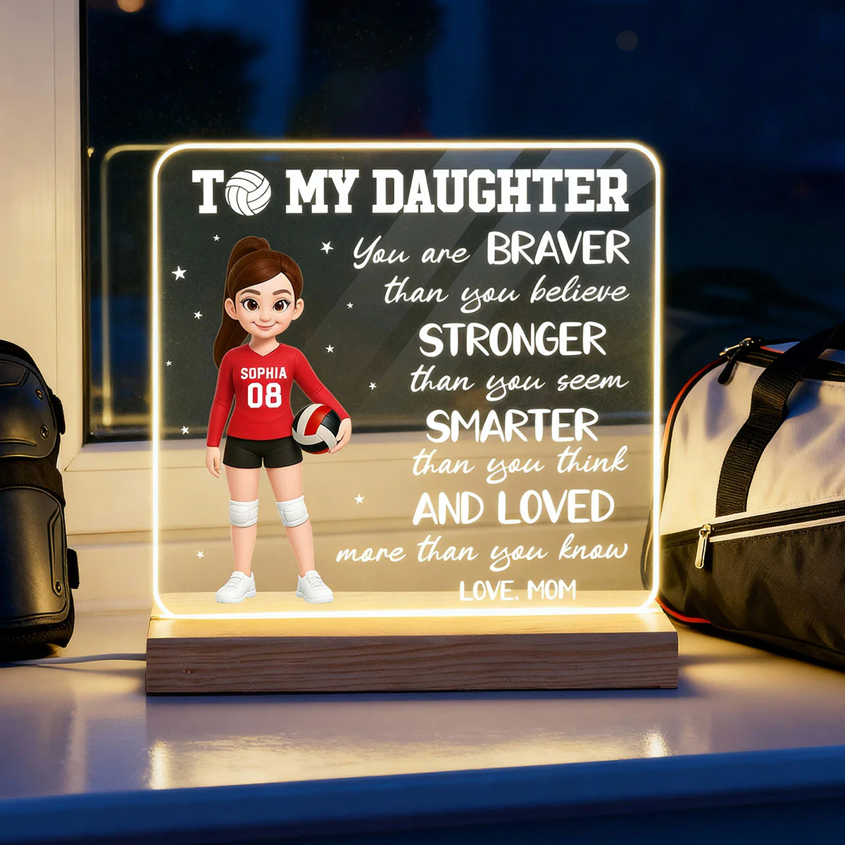 To My Daughter Granddaughter Volleyball Player You Are Braver Than You Think - Personalized Acrylic LED Night Light - Image 6