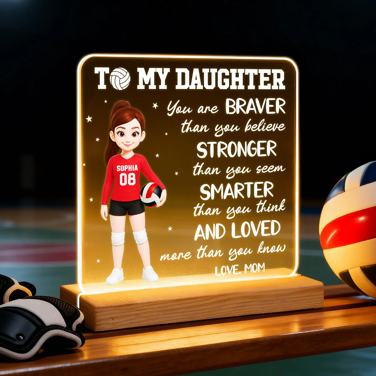 To My Daughter Granddaughter Volleyball Player You Are Braver Than You Think - Personalized Acrylic LED Night Light - Image 7