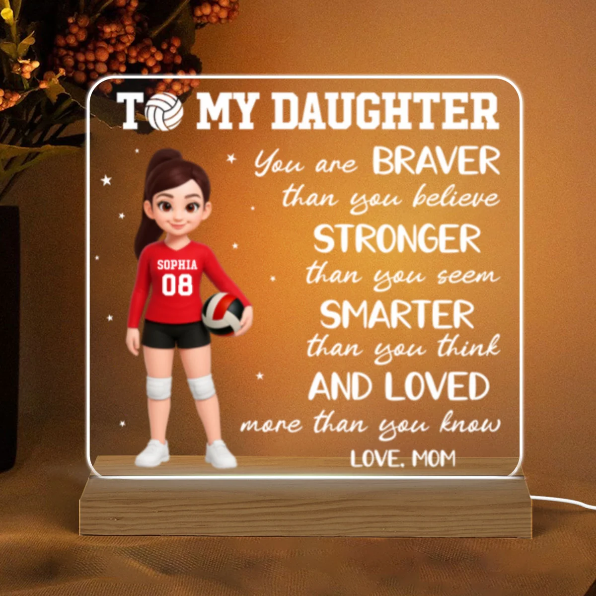 To My Daughter Granddaughter Volleyball Player You Are Braver Than You Think - Personalized Acrylic LED Night Light - Image 8
