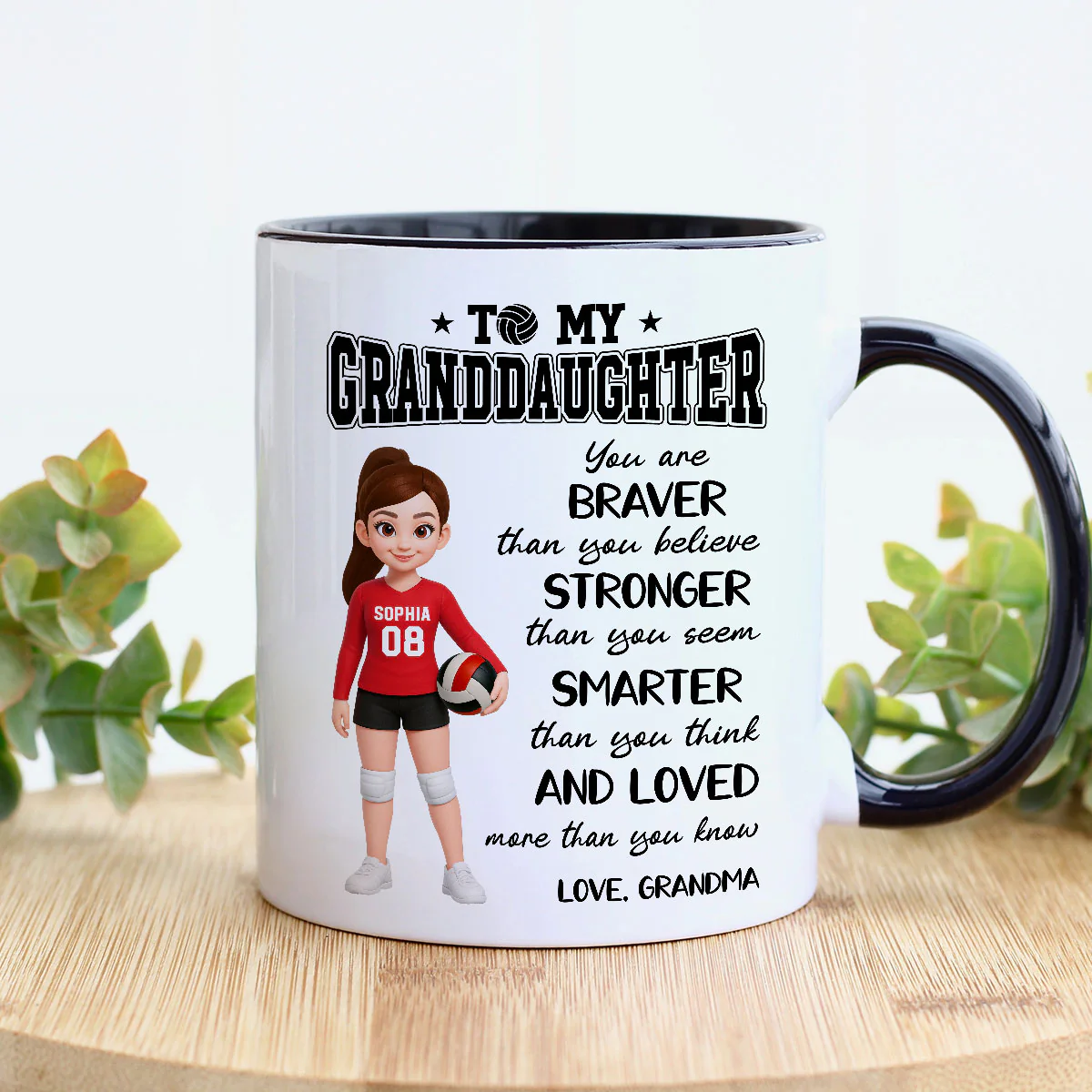 To My Daughter Granddaughter Volleyball Player You Are Braver Than You Think - Personalized Mug - Image 2