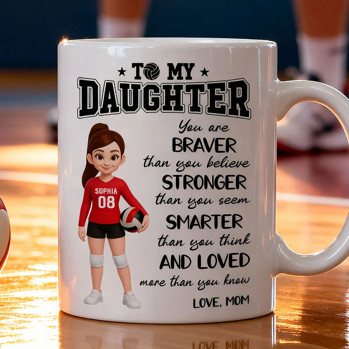 To My Daughter Granddaughter Volleyball Player You Are Braver Than You Think - Personalized Mug - Image 5