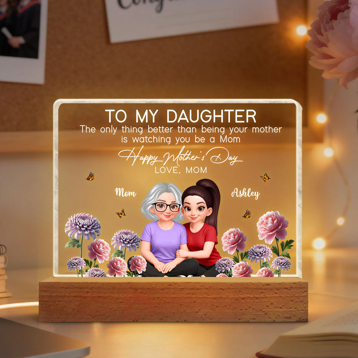 To My Daughter Happy Mother's Day Custom Birth Month Flower - Personalized Acrylic Block LED Plaque - Mother's Day Gift For Daughter - Image 2