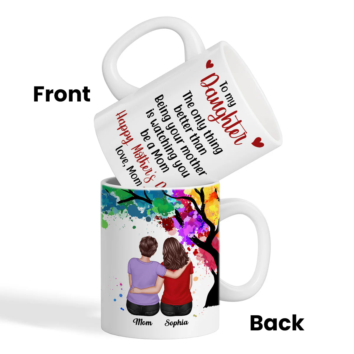 To My Daughter Happy Mother‘s Day Watercolor Tree Personalized Mug - Image 3