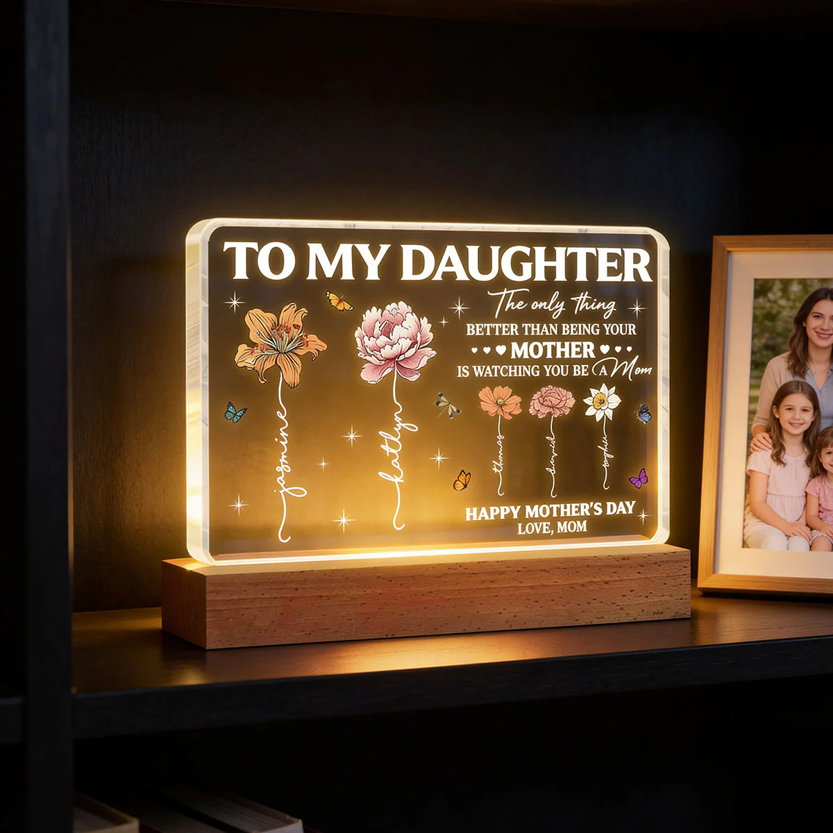 To My Daughter Mom And Daughter Custom Birth Month Flowers Kids Names - Personalized Acrylic Block LED Night Light - Mother's Day Gift For Daughter - Image 10
