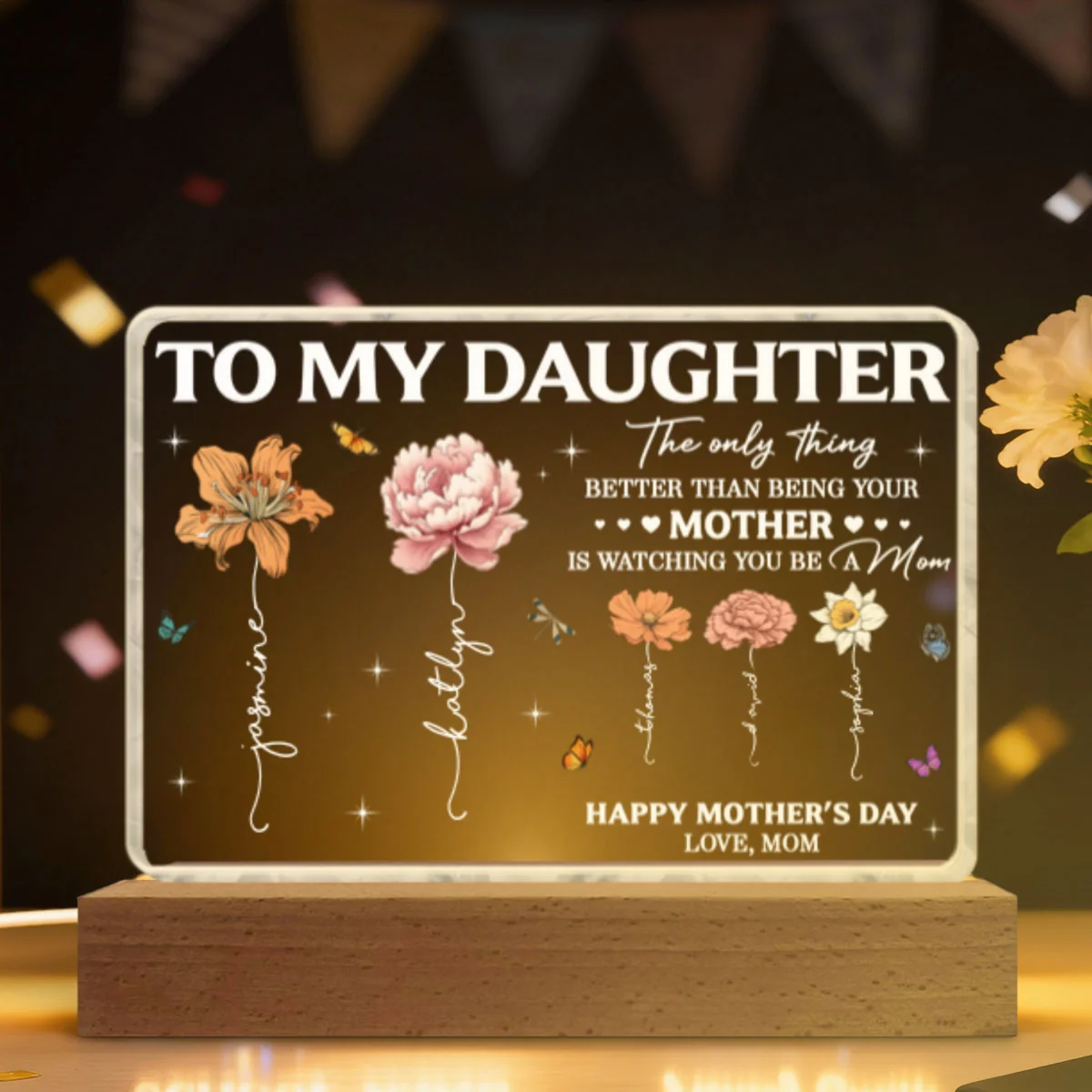 To My Daughter Mom And Daughter Custom Birth Month Flowers Kids Names - Personalized Acrylic Block LED Night Light - Mother's Day Gift For Daughter - Image 11