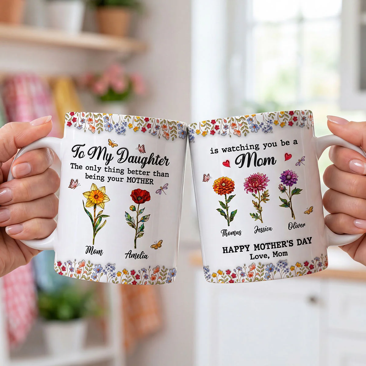 To My Daughter Mom And Daughter Custom Birth Month Flowers Kids Names - Personalized Mug - Mother's Day Gift For Daughter - Image 11