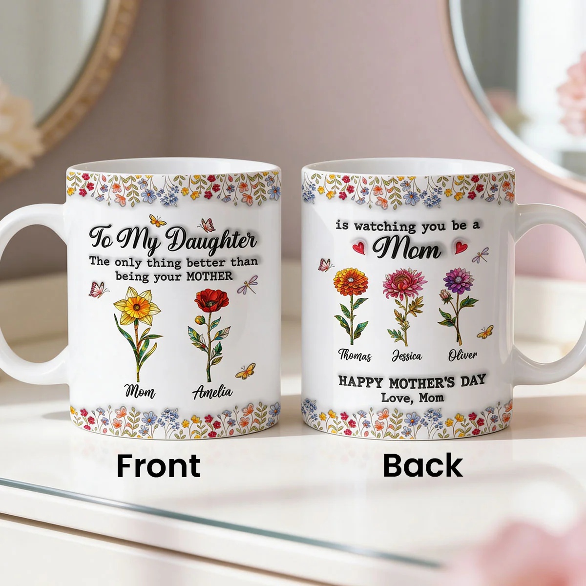 To My Daughter Mom And Daughter Custom Birth Month Flowers Kids Names - Personalized Mug - Mother's Day Gift For Daughter - Image 3