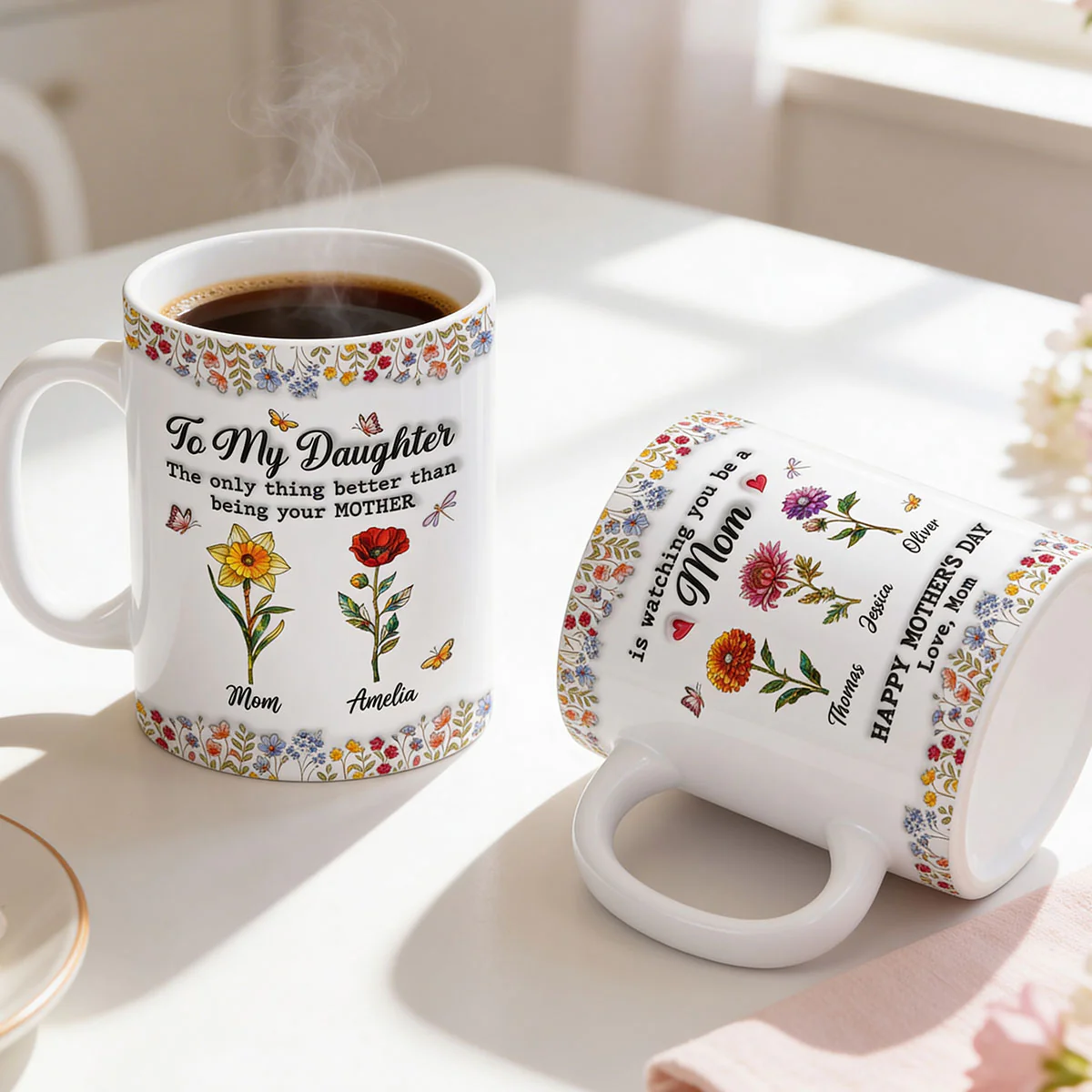 To My Daughter Mom And Daughter Custom Birth Month Flowers Kids Names - Personalized Mug - Mother's Day Gift For Daughter - Image 5