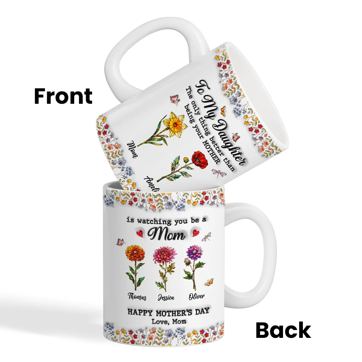 To My Daughter Mom And Daughter Custom Birth Month Flowers Kids Names - Personalized Mug - Mother's Day Gift For Daughter - Image 6