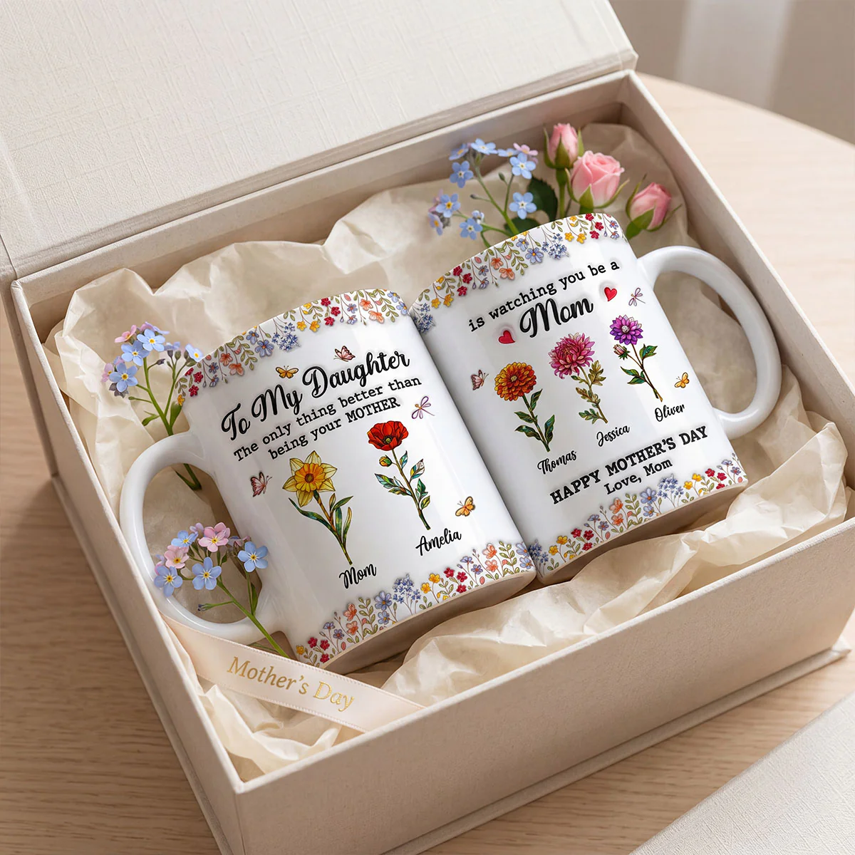 To My Daughter Mom And Daughter Custom Birth Month Flowers Kids Names - Personalized Mug - Mother's Day Gift For Daughter - Image 8