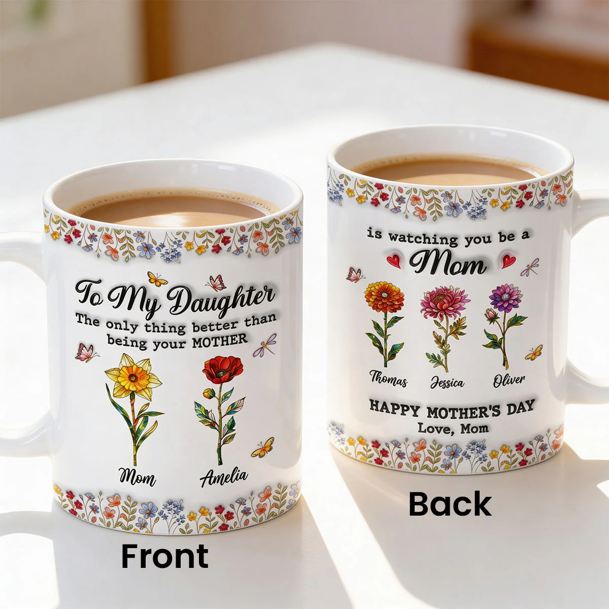 To My Daughter Mom And Daughter Custom Birth Month Flowers Kids Names - Personalized Mug - Mother's Day Gift For Daughter - Image 9