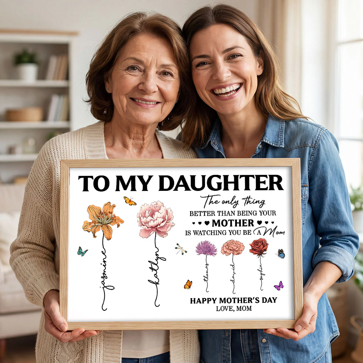 To My Daughter Mom And Daughter Custom Birth Month Flowers Kids Names - Personalized Poster - Mother's Day Gift For Daughter - Image 5