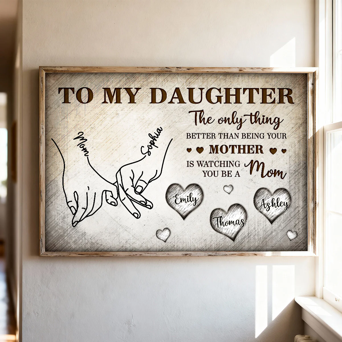 To My Daughter Mom And Daughter Holding Hands Custom Kids Names - Personalized Poster - Mother's Day Gift For Daughter - Image 2
