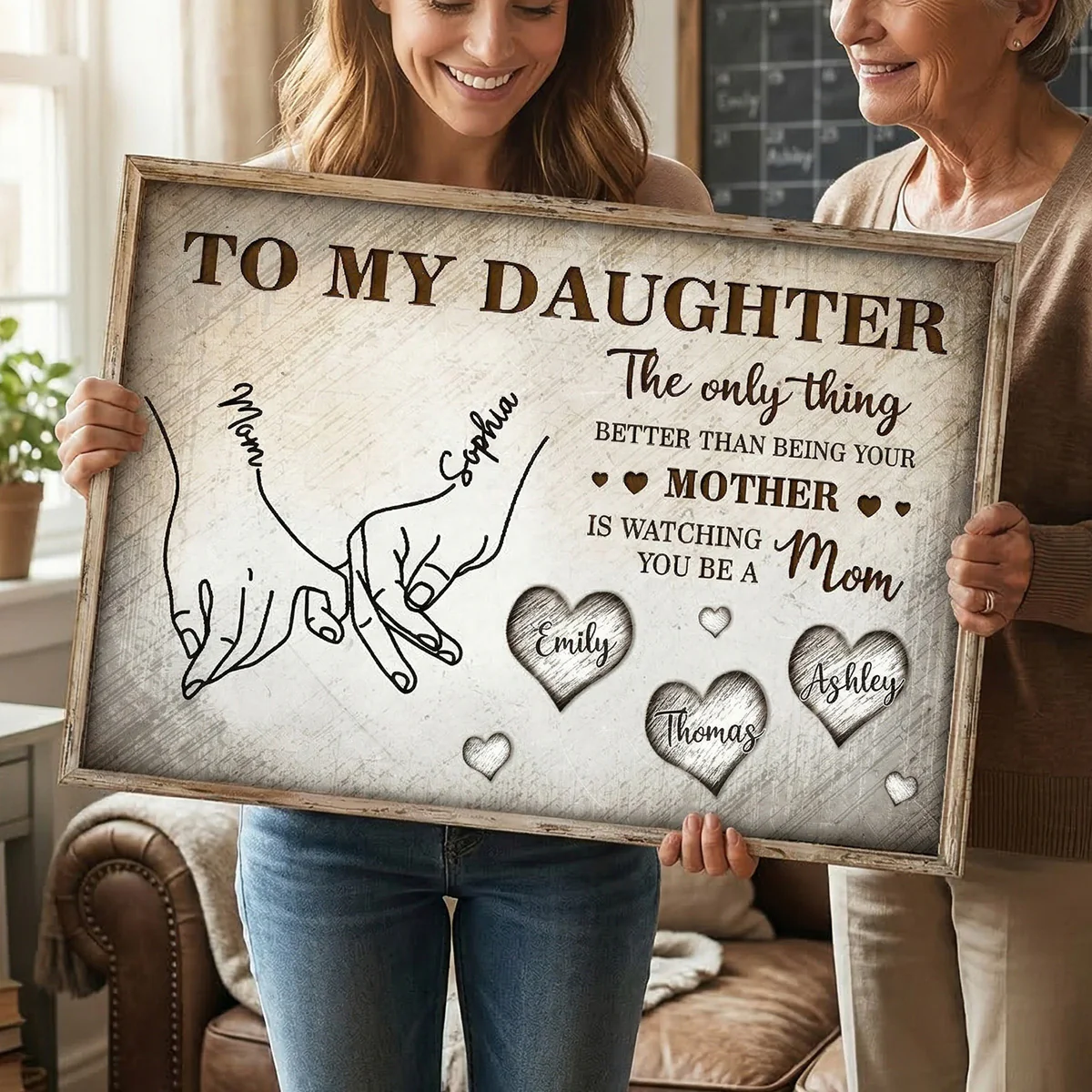 To My Daughter Mom And Daughter Holding Hands Custom Kids Names - Personalized Poster - Mother's Day Gift For Daughter - Image 5