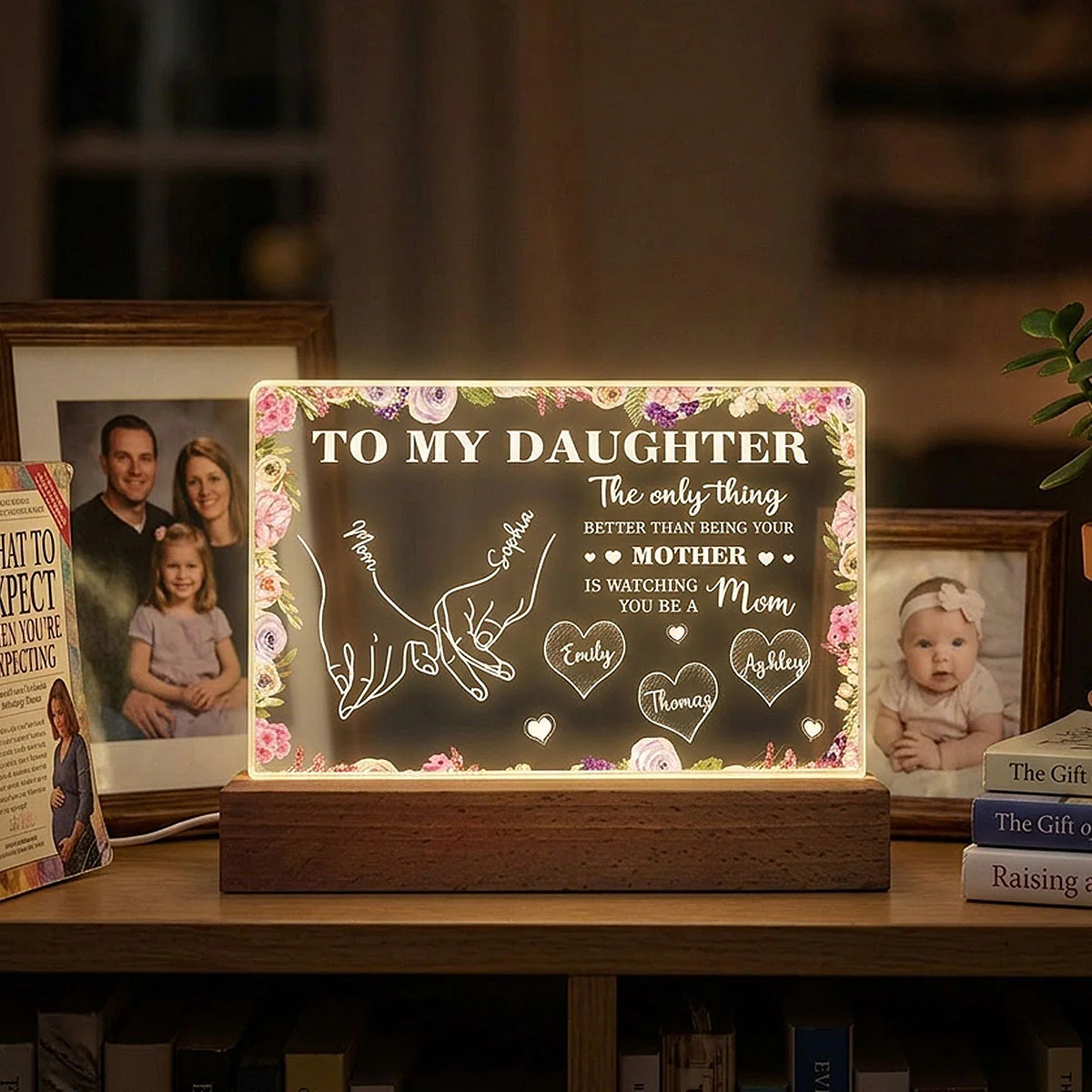 To My Daughter Mom And Daughter Holding Hands Custom Kids Names - Personalized Acrylic Block LED Night Light - Mother's Day Gift For Daughter - Image 8