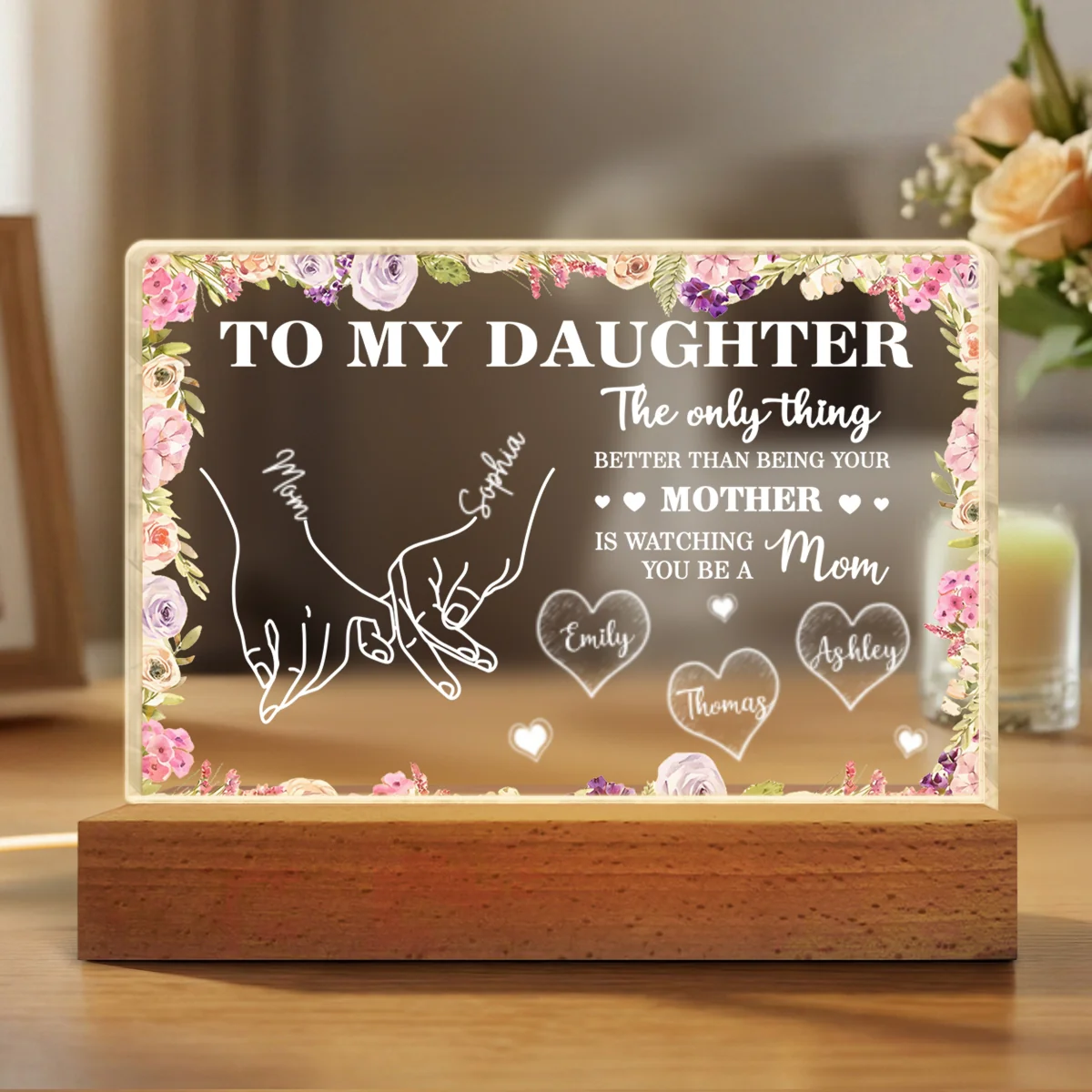 To My Daughter Mom And Daughter Holding Hands Custom Kids Names - Personalized Acrylic Block LED Night Light - Mother's Day Gift For Daughter - Image 9