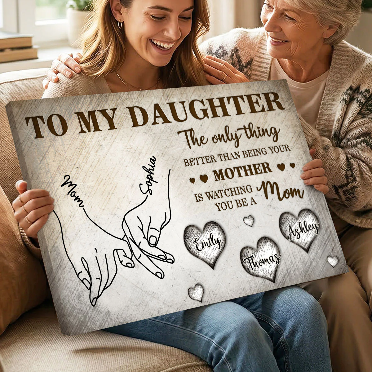 To My Daughter Mom And Daughter Holding Hands Custom Kids Names - Personalized Wall Art, Poster, Canvas - Mother's Day Gift For Daughter - Image 10