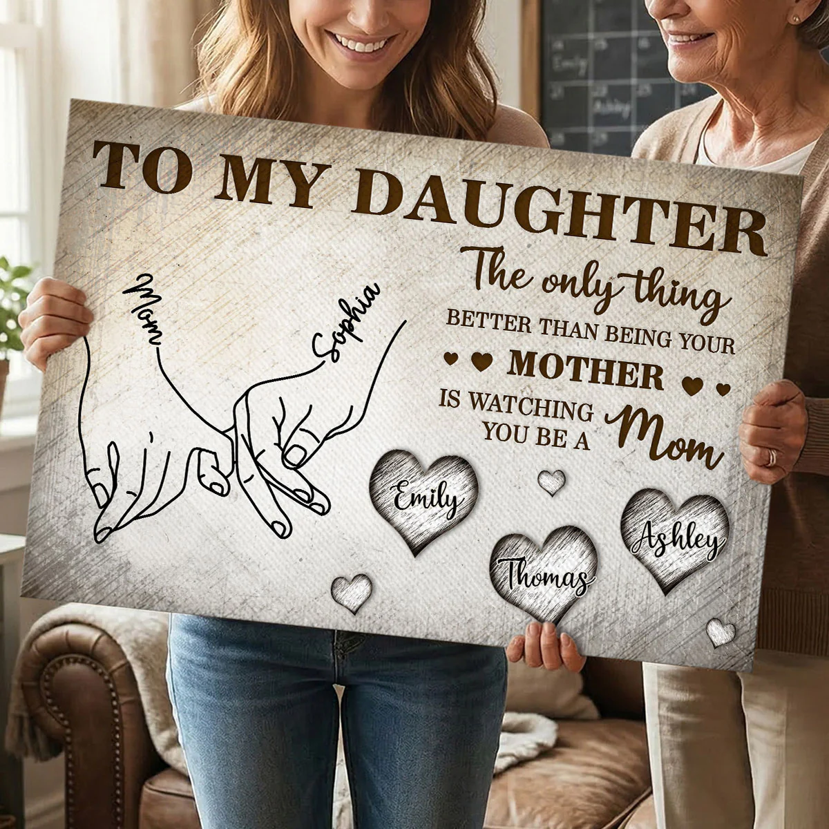 To My Daughter Mom And Daughter Holding Hands Custom Kids Names - Personalized Wall Art, Poster, Canvas - Mother's Day Gift For Daughter - Image 11