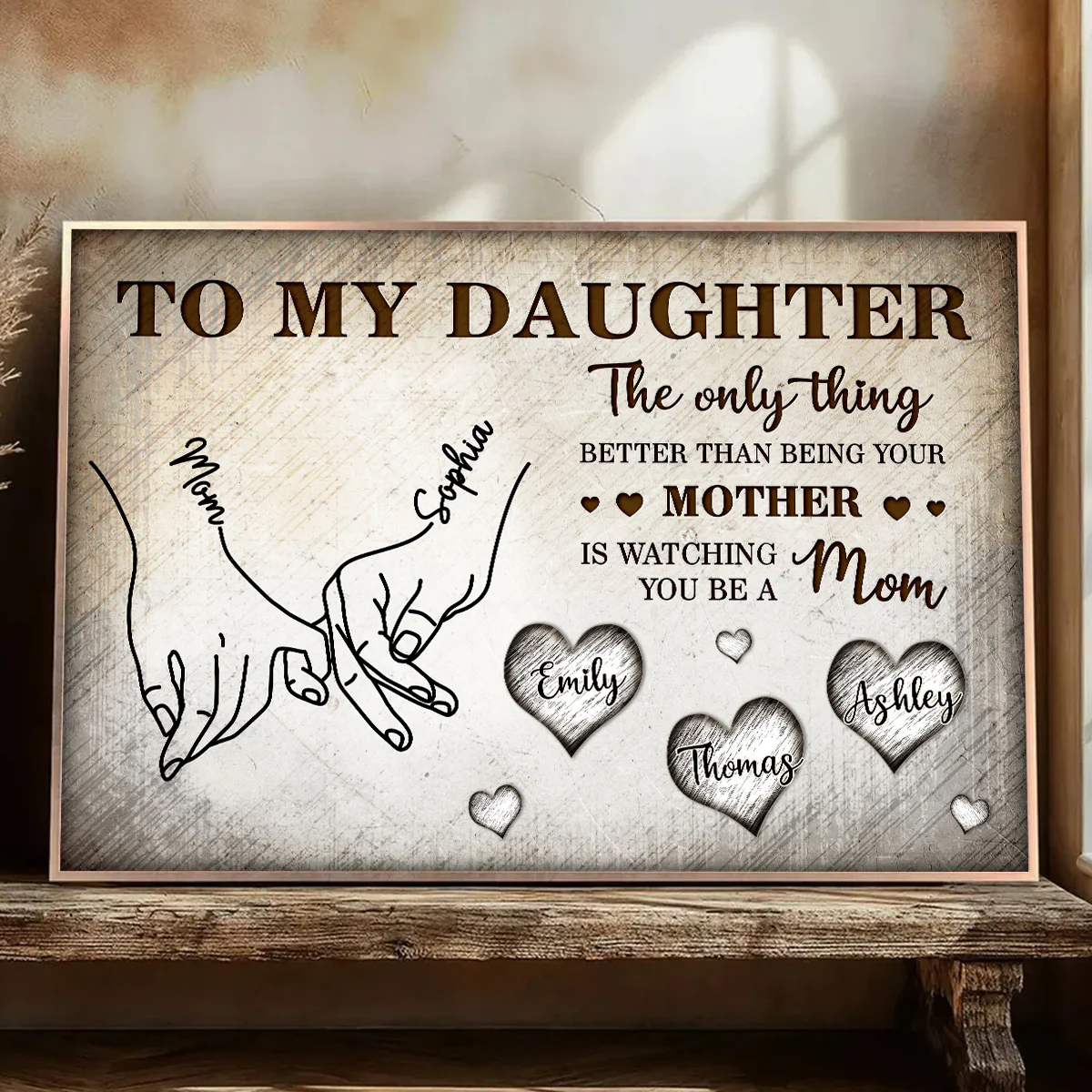 To My Daughter Mom And Daughter Holding Hands Custom Kids Names - Personalized Wall Art, Poster, Canvas - Mother's Day Gift For Daughter - Image 2