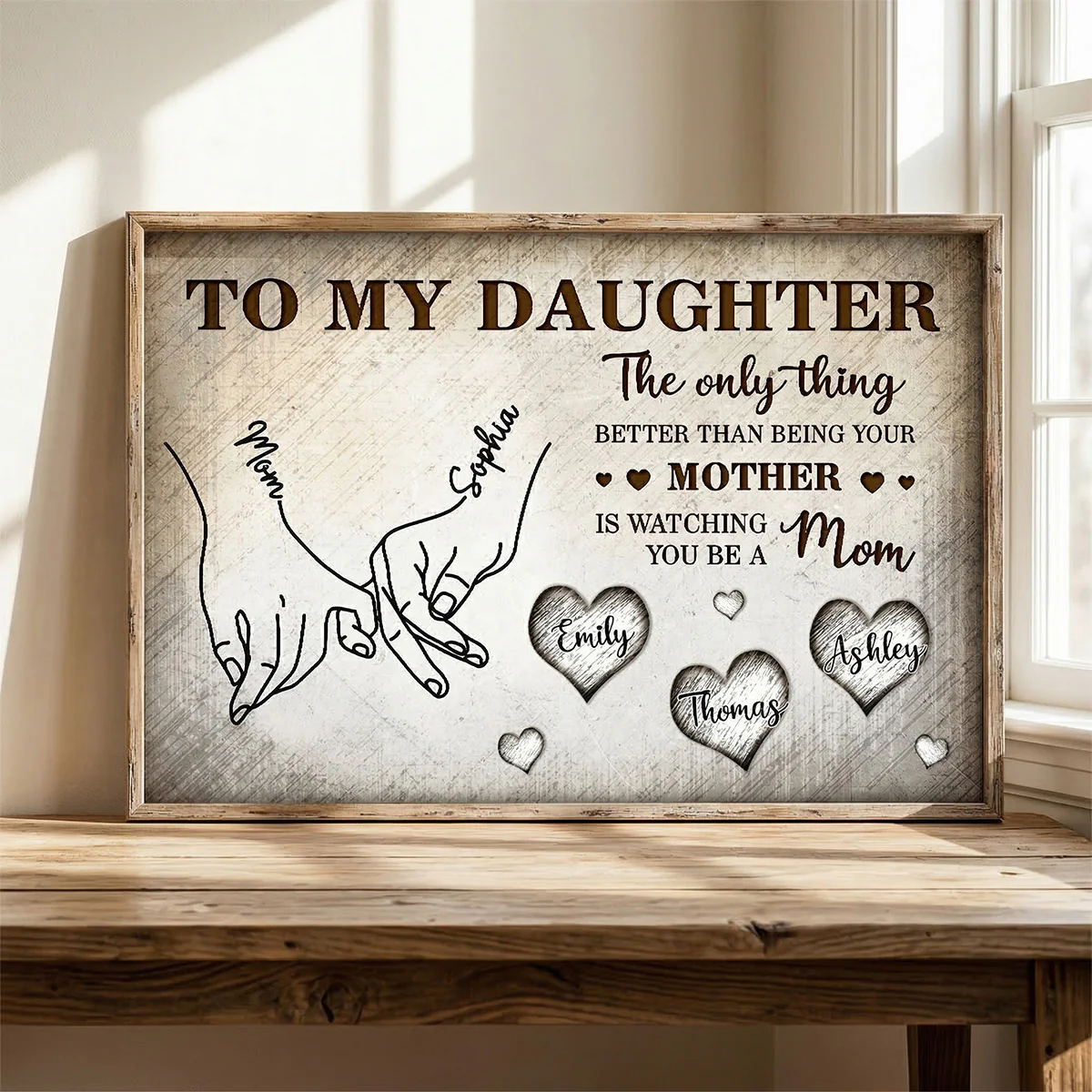 To My Daughter Mom And Daughter Holding Hands Custom Kids Names - Personalized Wall Art, Poster, Canvas - Mother's Day Gift For Daughter - Image 3