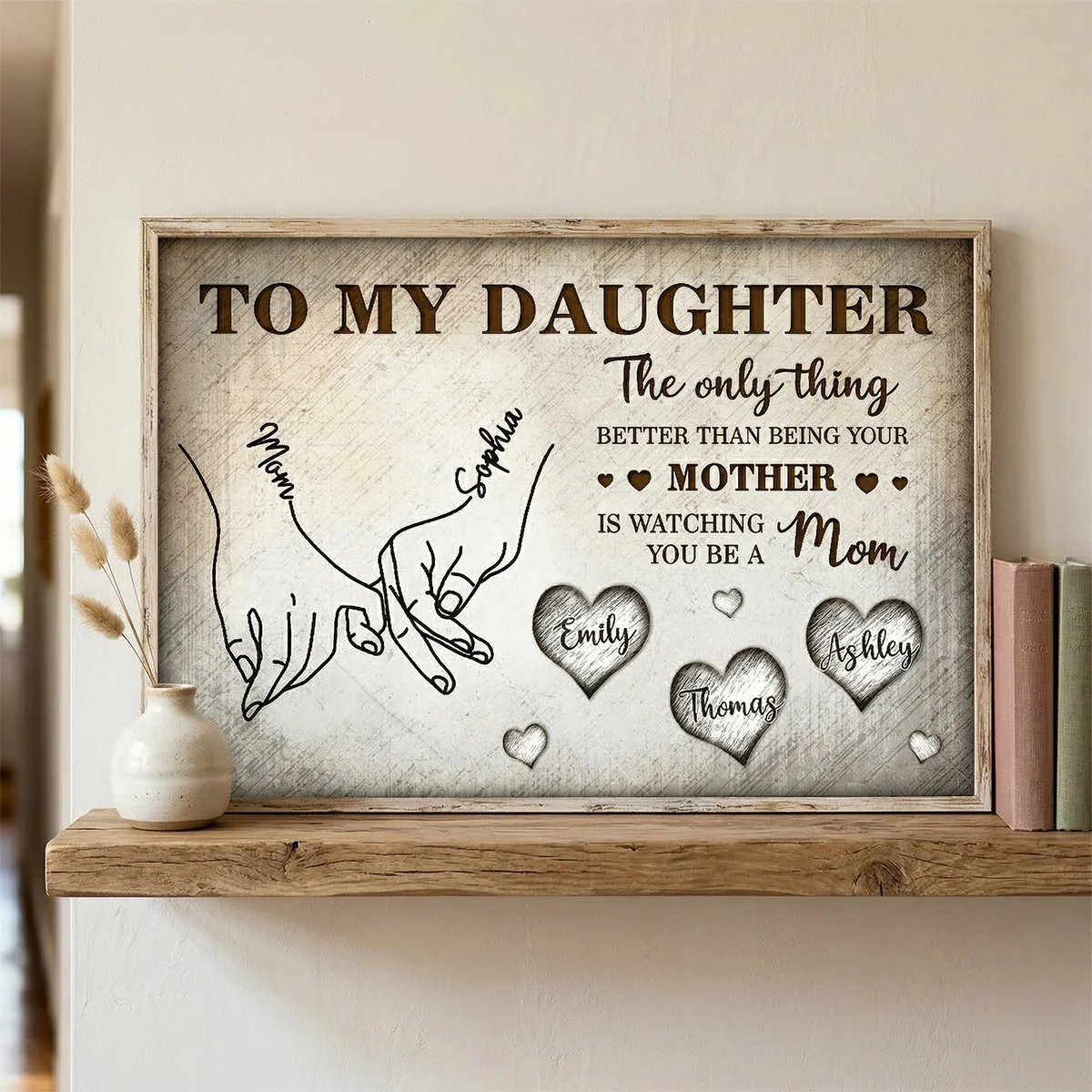 To My Daughter Mom And Daughter Holding Hands Custom Kids Names - Personalized Wall Art, Poster, Canvas - Mother's Day Gift For Daughter - Image 4