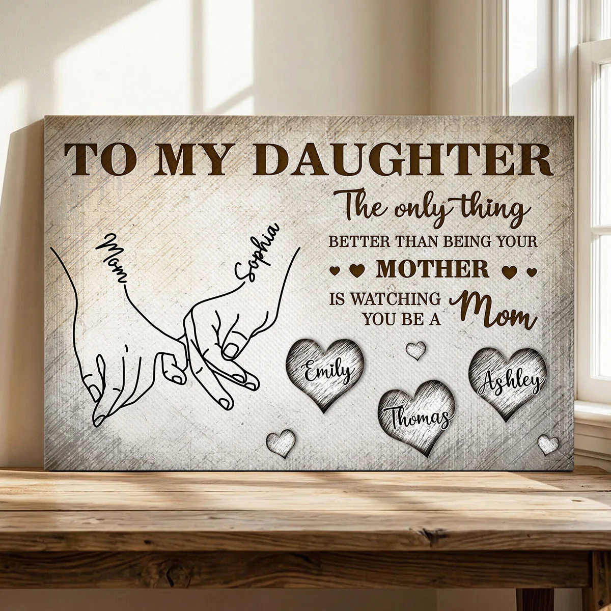 To My Daughter Mom And Daughter Holding Hands Custom Kids Names - Personalized Wall Art, Poster, Canvas - Mother's Day Gift For Daughter - Image 9