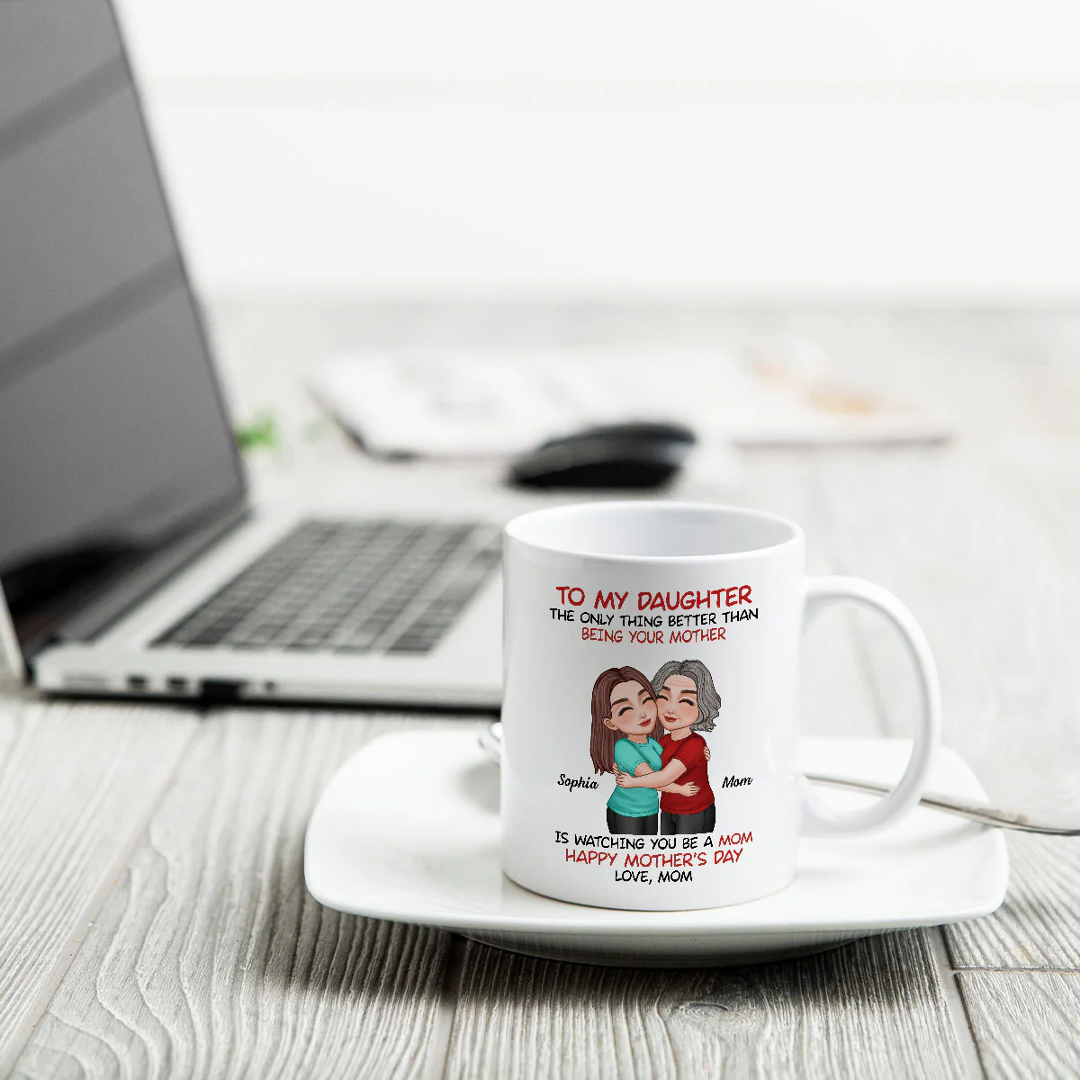 To My Daughter Happy Mother‘s Day Mom & Daughter Hugging Personalized Mug, Heartfelt 2025 Gift For Daughter - Image 4