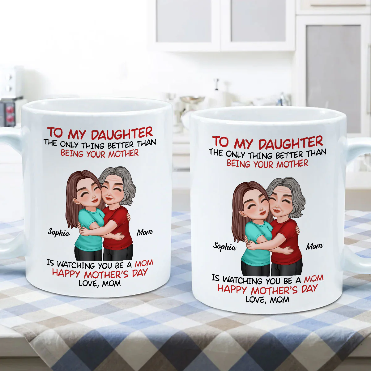 To My Daughter Happy Mother‘s Day Mom & Daughter Hugging Personalized Mug, Heartfelt 2025 Gift For Daughter - Image 5