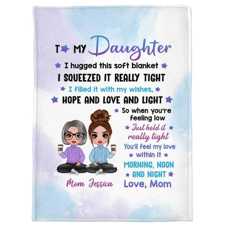 To My Daughter Pastel Color Doll Mom And Daughter Personalized Fleece Blanket - Image 5