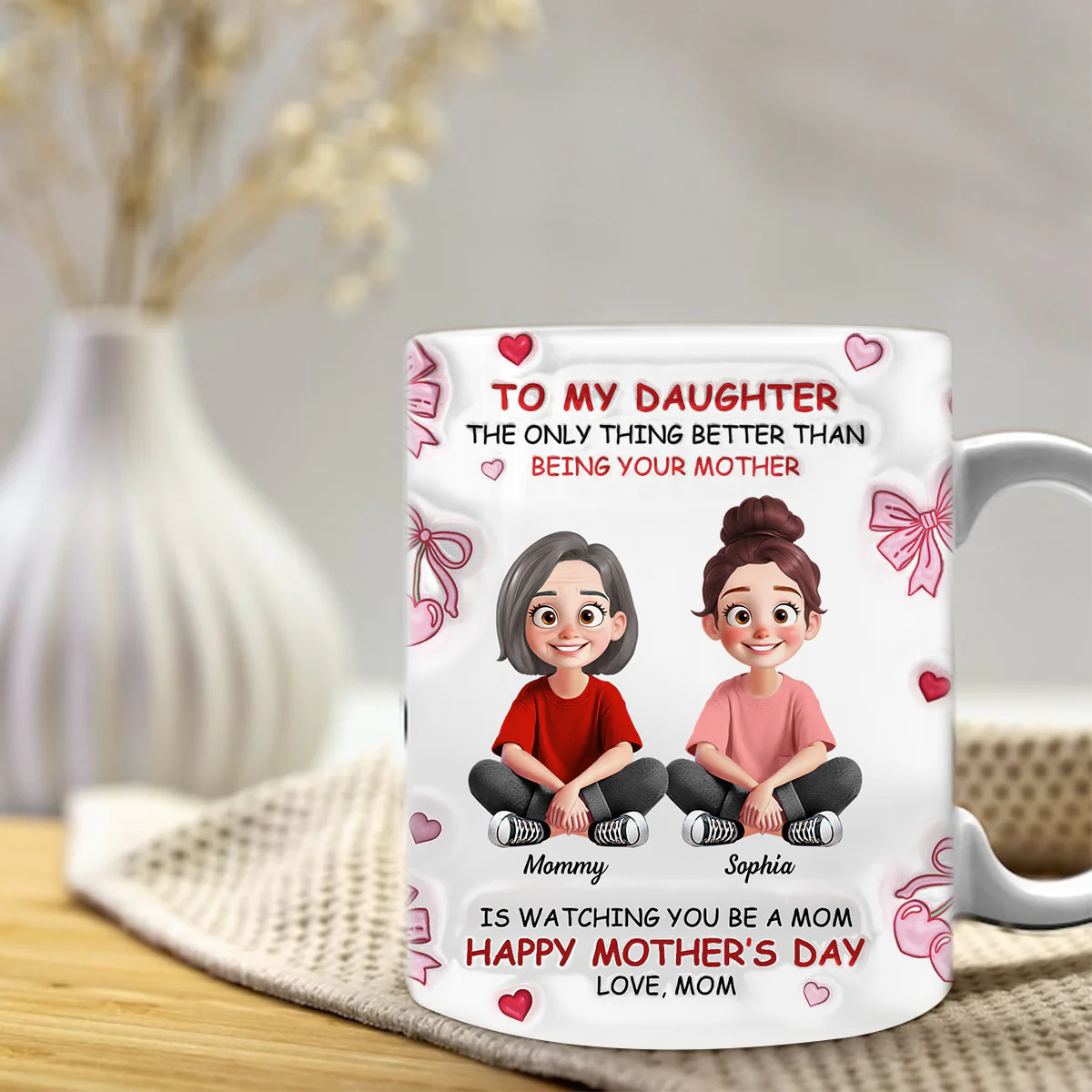 To My Daughter Pretty Women 3D Inflated Effect Flowers Personalized Mug - Image 2