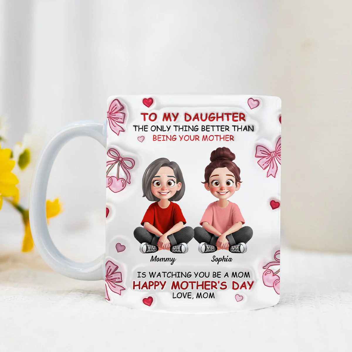 To My Daughter Pretty Women 3D Inflated Effect Flowers Personalized Mug - Image 3