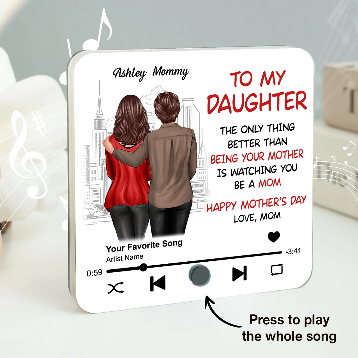 To My Daughter Standing Back View Personalized Music Fridge Magnet, Gift For Daughter From Mom - Image 2