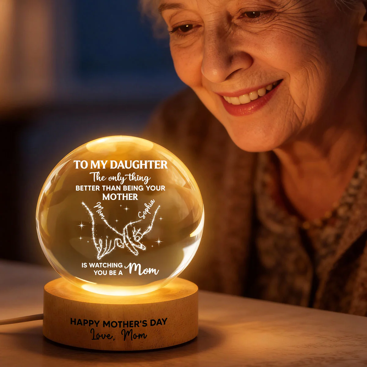 To My Daughter The Only Thing - Personalized Crystal Ball LED Night Light - Mother's Day Gift For Daughter - Image 2