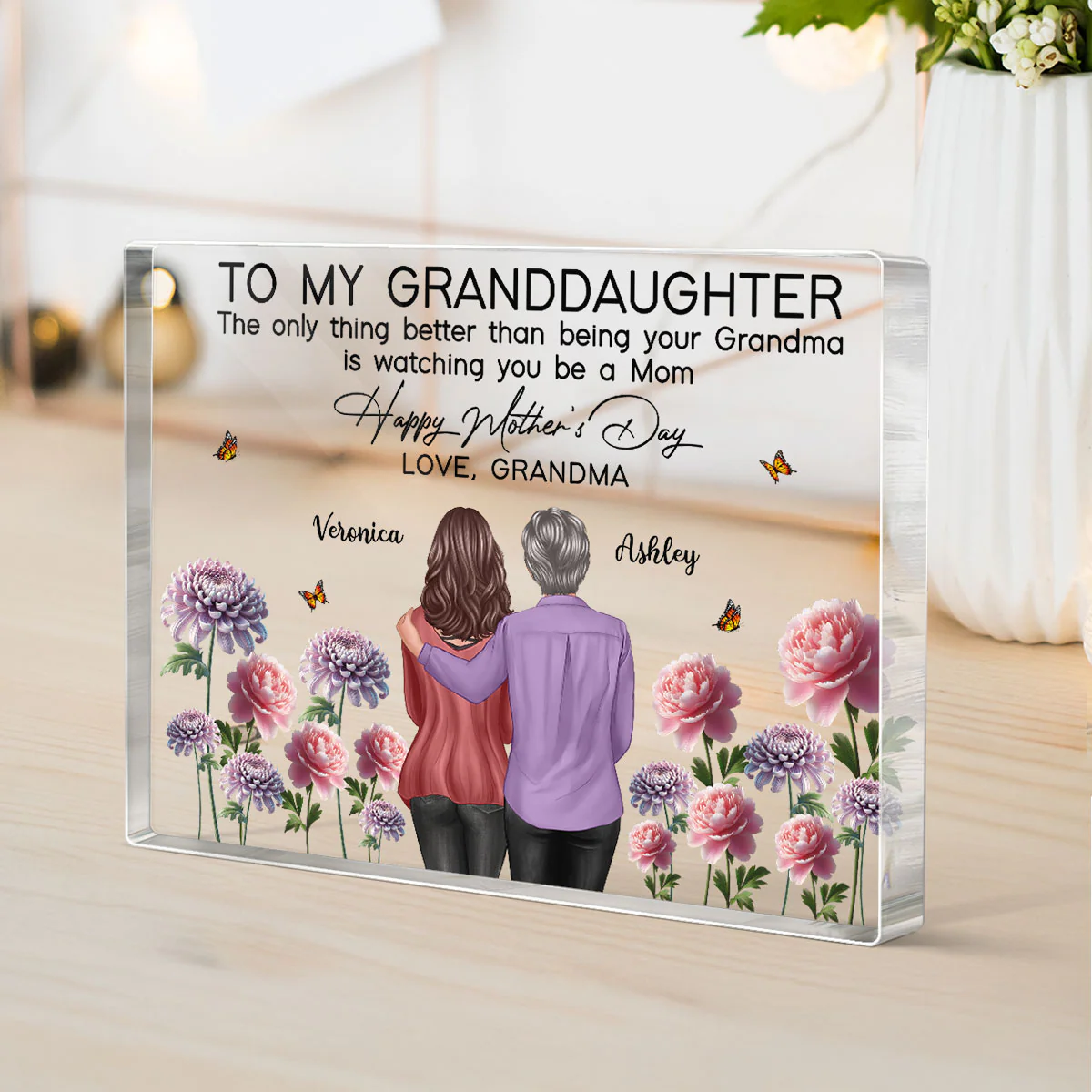 To My Granddaughter From Grandma Happy Mother's Day Birth Flower Personalized Acrylic Block Plaque, Heartfelt Gift For Granddaughter - Image 2