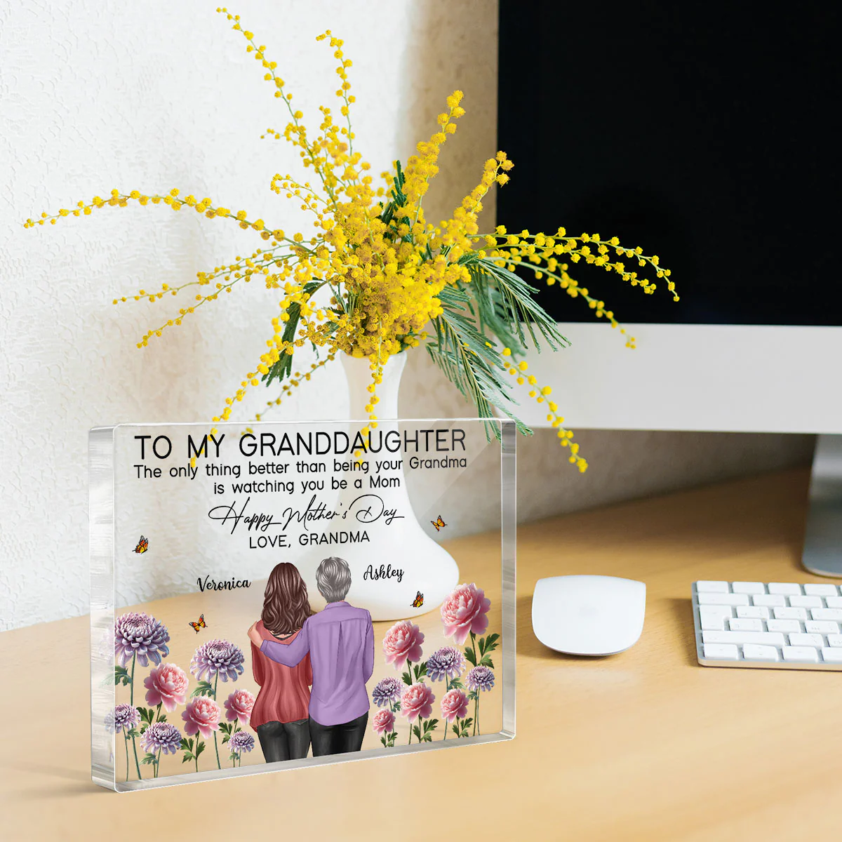 To My Granddaughter From Grandma Happy Mother's Day Birth Flower Personalized Acrylic Block Plaque, Heartfelt Gift For Granddaughter - Image 3