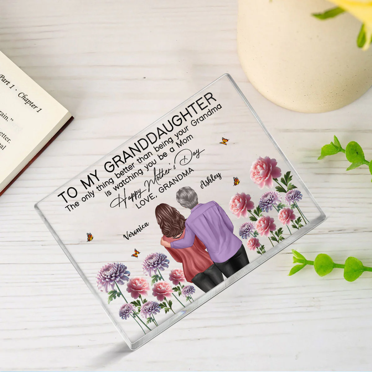 To My Granddaughter From Grandma Happy Mother's Day Birth Flower Personalized Acrylic Block Plaque, Heartfelt Gift For Granddaughter - Image 7