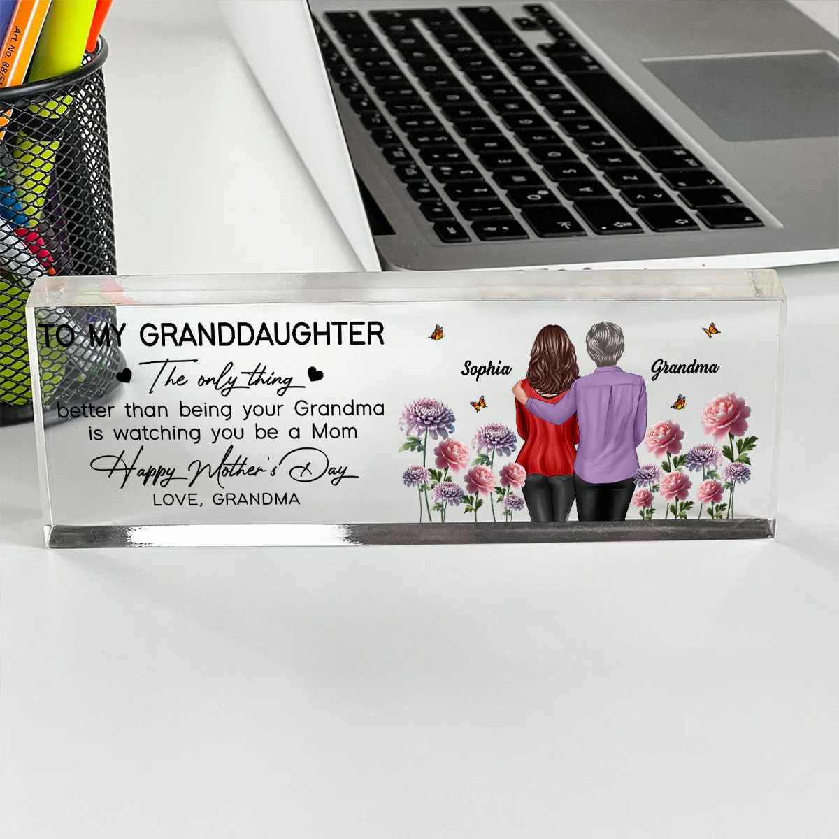 To My Granddaughter From Grandma Happy Mother's Day Birth Flower Personalized Desk Block, Gift For Granddaughter - Image 11