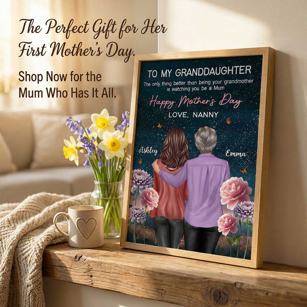 To My Granddaughter From Nanny Birth Month Flower Beautiful Hill At Night - Personalised Poster - Mother's Day Gift - Image 10