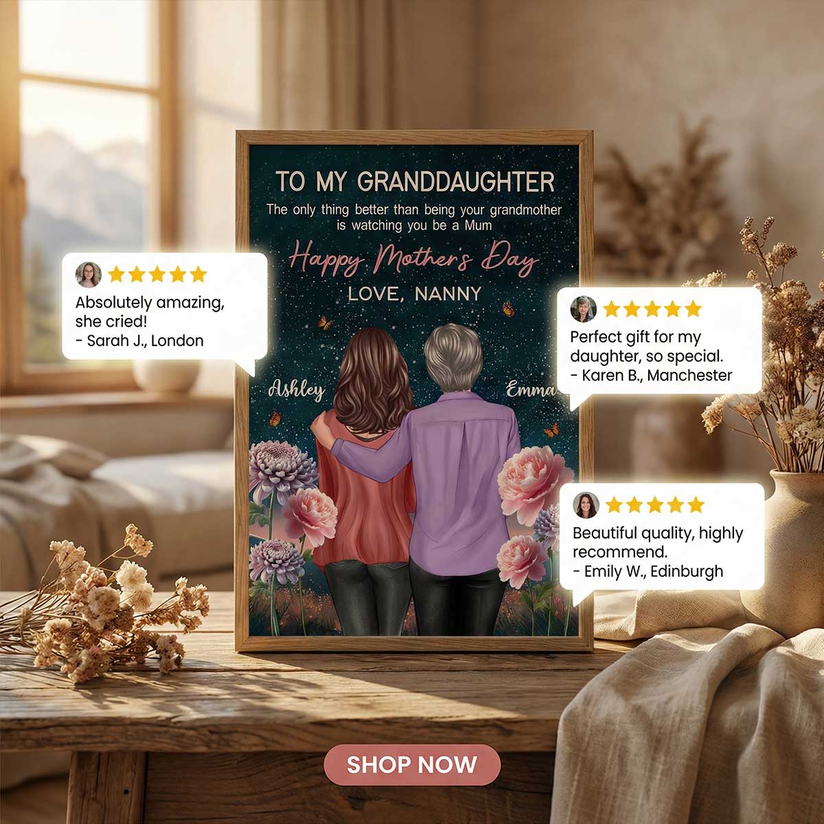 To My Granddaughter From Nanny Birth Month Flower Beautiful Hill At Night - Personalised Poster - Mother's Day Gift - Image 11