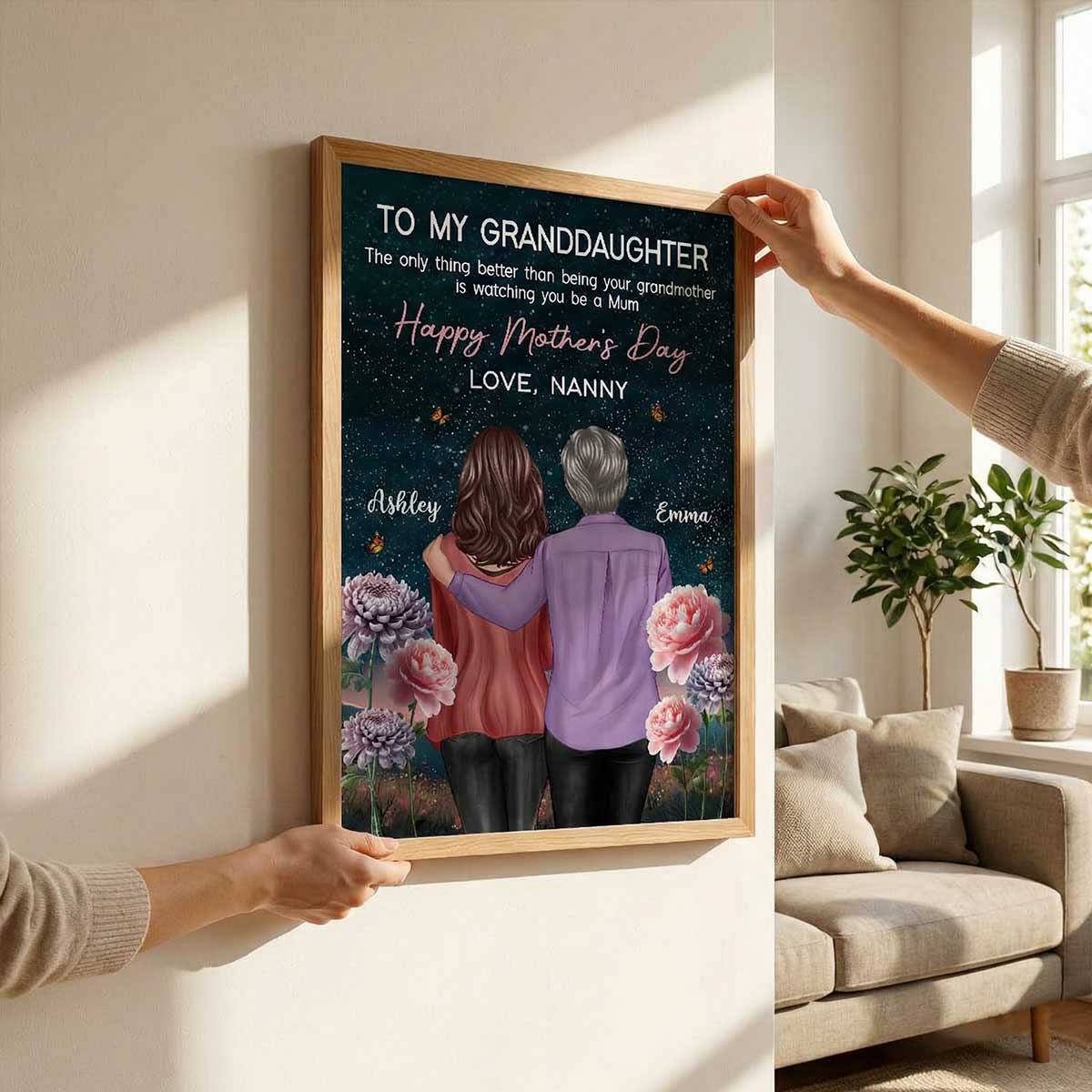 To My Granddaughter From Nanny Birth Month Flower Beautiful Hill At Night - Personalised Poster - Mother's Day Gift - Image 2