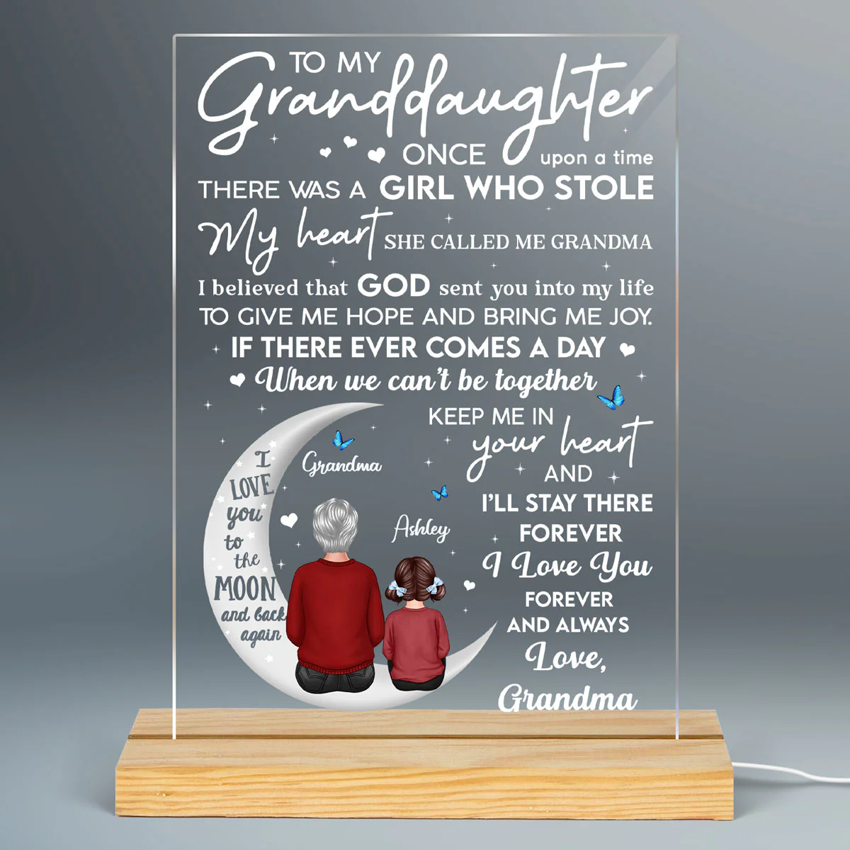 To My Granddaughter Grandma Personalized LED Night Light, Acrylic LED Lamp - Image 2