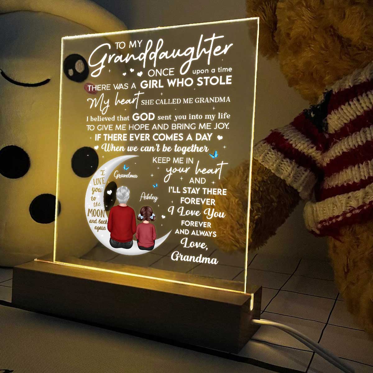To My Granddaughter Grandma Personalized LED Night Light, Acrylic LED Lamp - Image 3