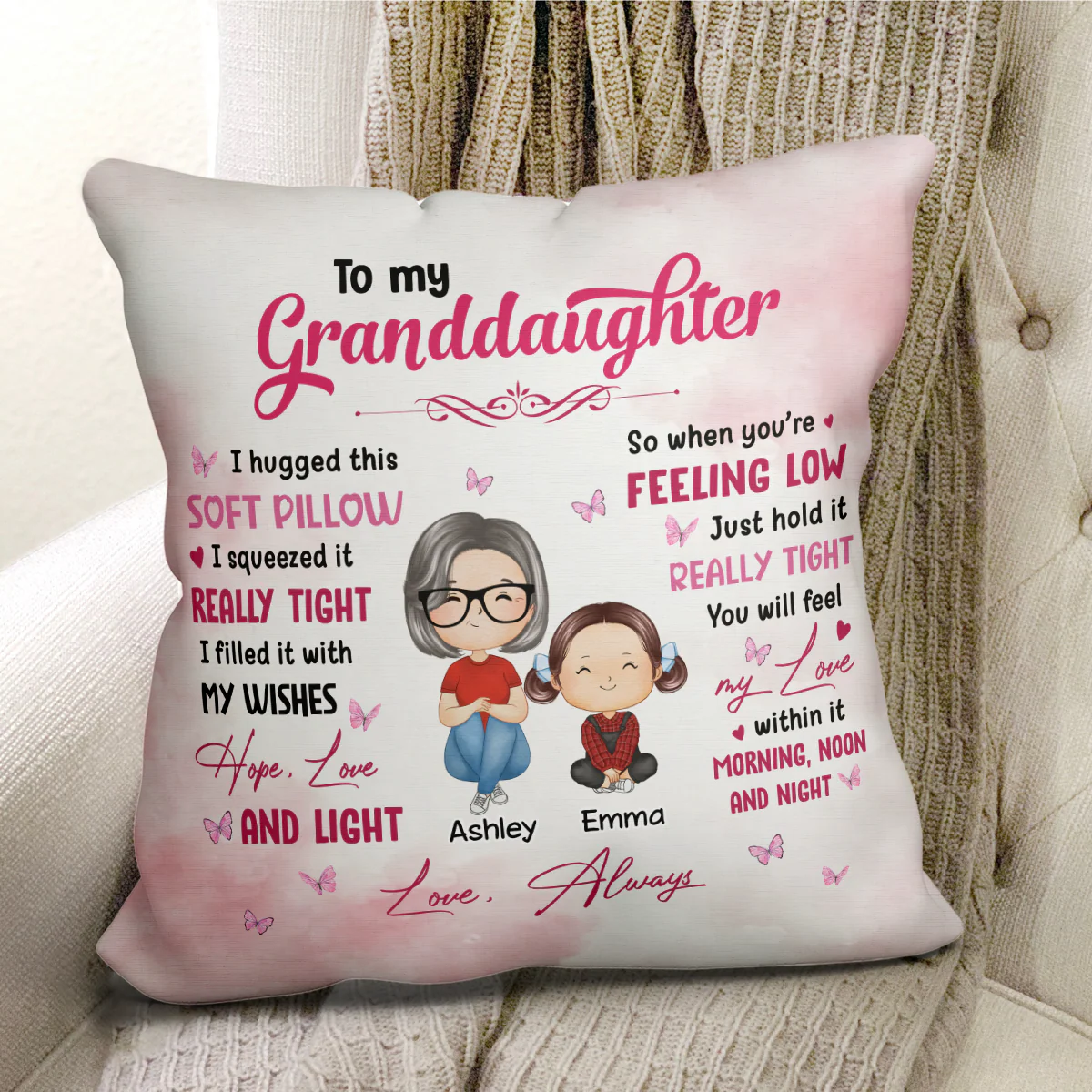 To My Granddaughter Grandson Doll Grandma Grandkids Watercolor Style Personalized Pillow - Image 2