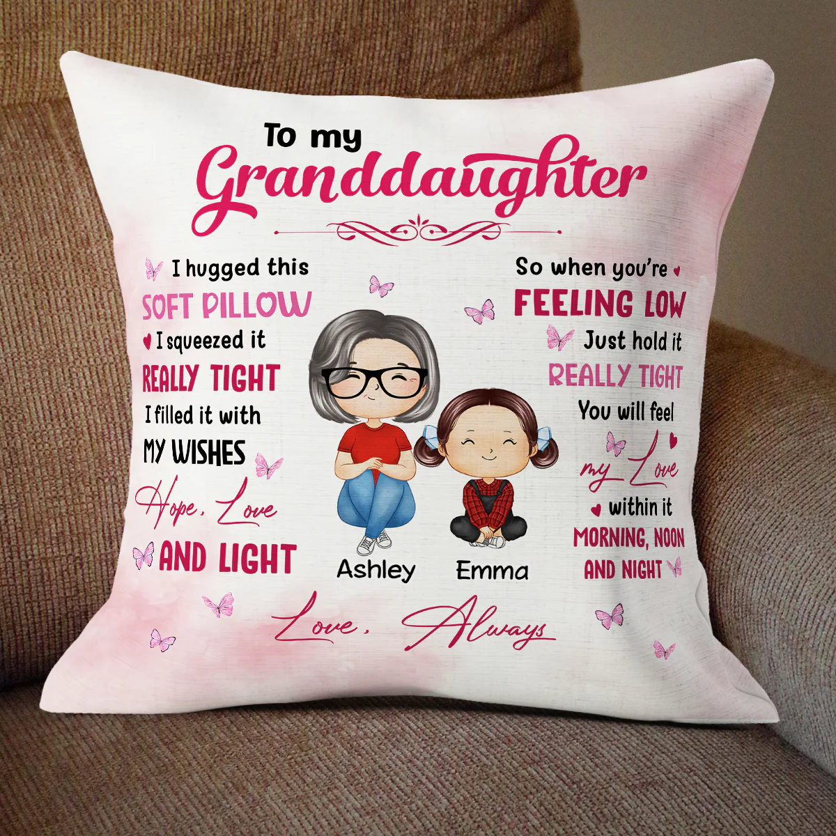 To My Granddaughter Grandson Doll Grandma Grandkids Watercolor Style Personalized Pillow - Image 3
