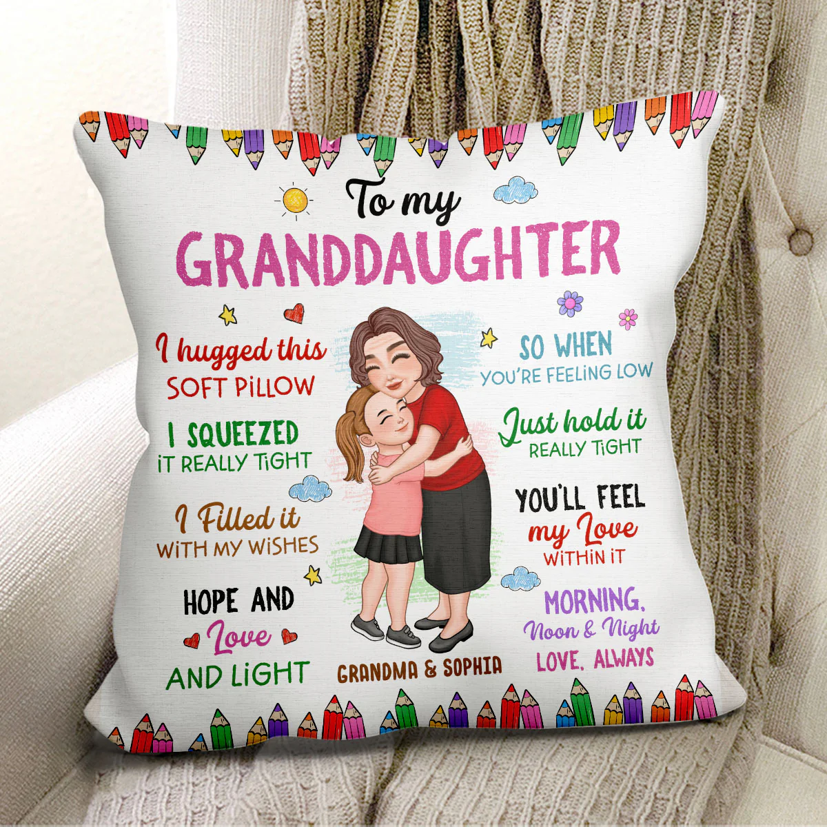 To My Granddaughter Grandson Grandma Hugging Kid Gift For Grandchildren Personalized Pillow
