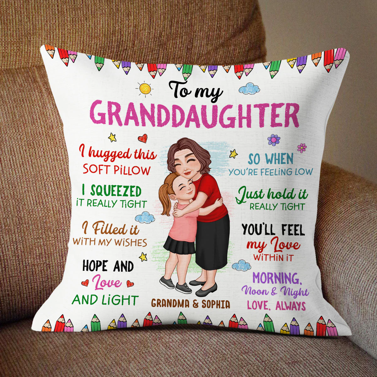 To My Granddaughter Grandson Grandma Hugging Kid Gift For Grandchildren Personalized Pillow - Image 3