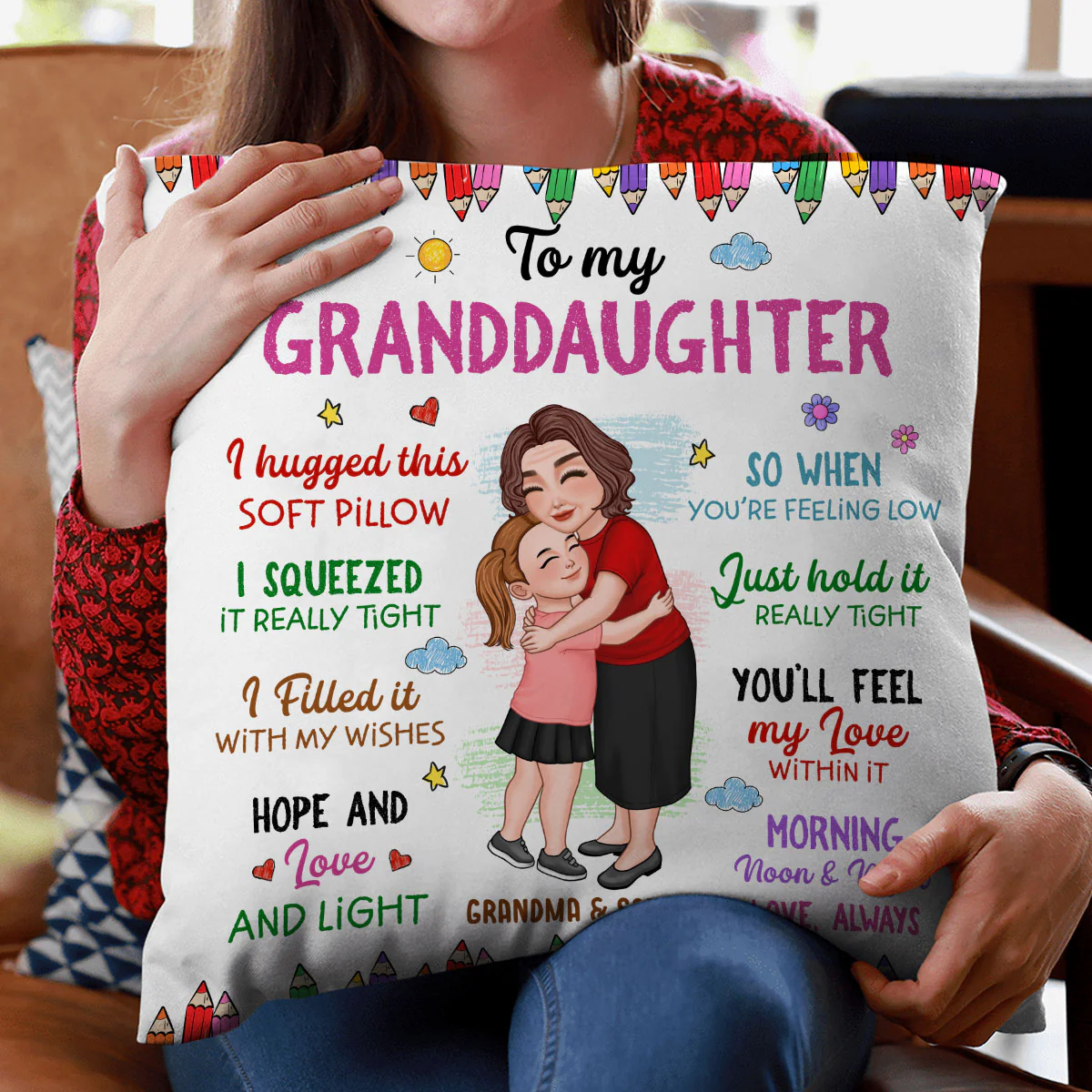 To My Granddaughter Grandson Grandma Hugging Kid Gift For Grandchildren Personalized Pillow - Image 4