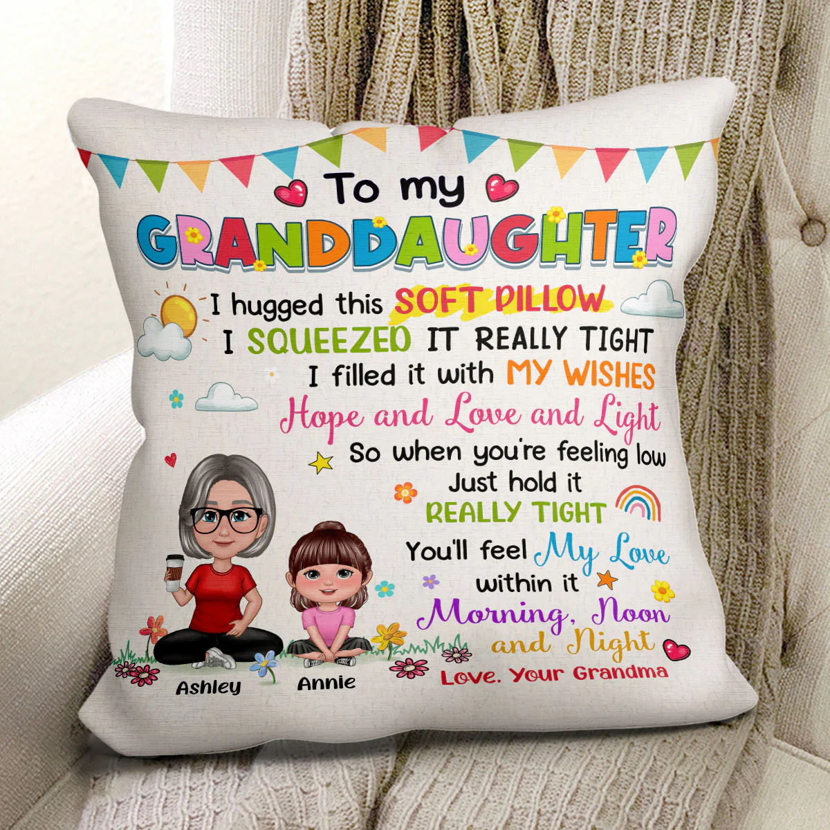 To My Granddaughter Grandson Pretty Doll Personalized Pillow - Image 3