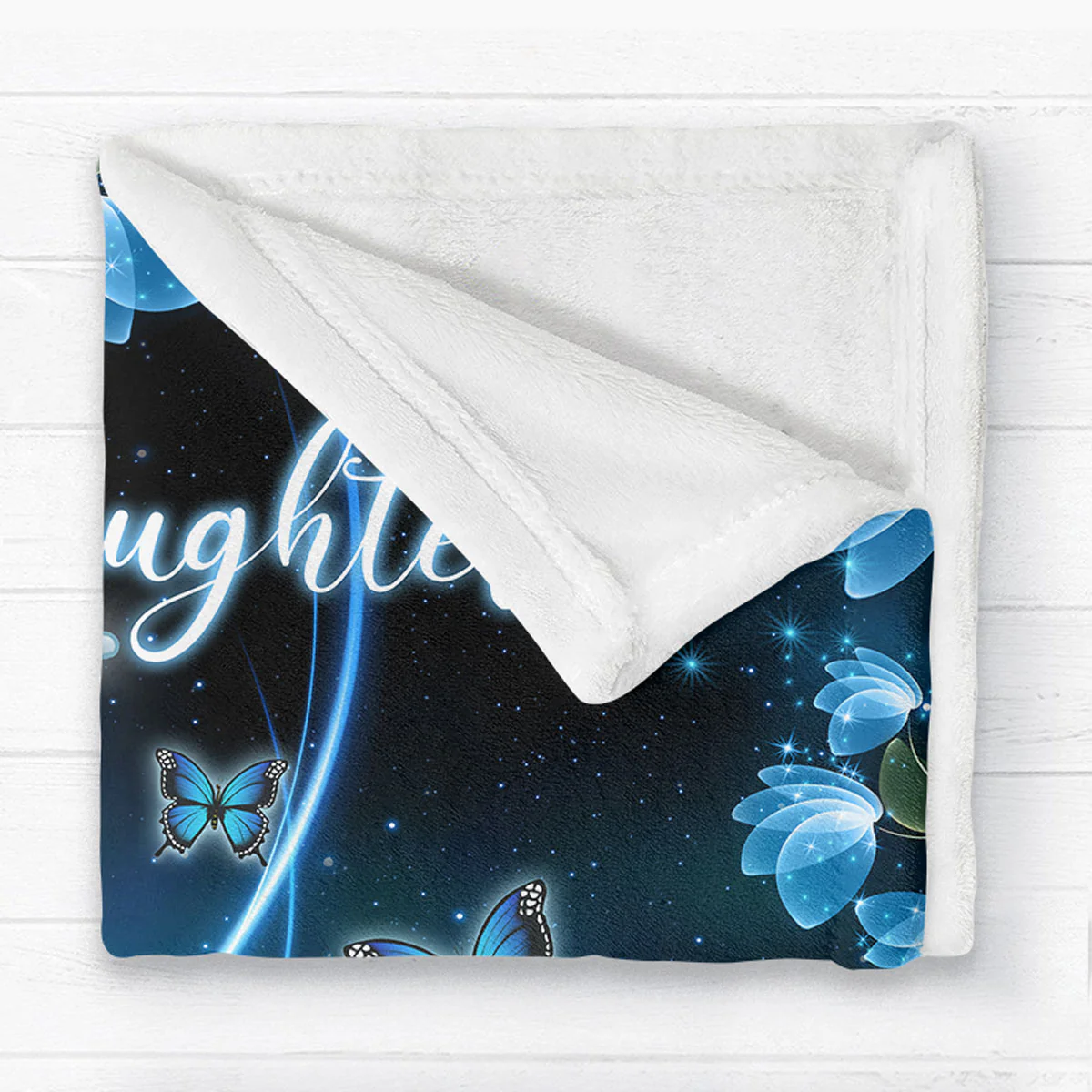 To My Grandson Granddaughter Crossed Legs Blue Moon Butterflies Personalized Fleece Blanket - Image 3