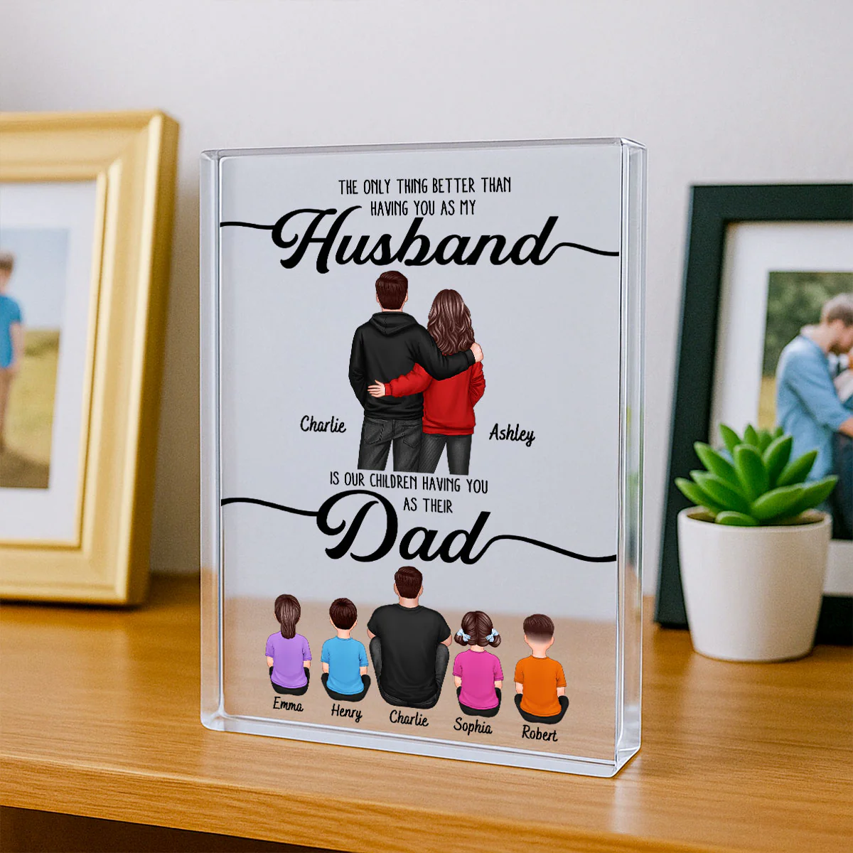 To My Husband Couple, Dad & Kids Personalized Acrylic Block, gift for Husband - Image 2